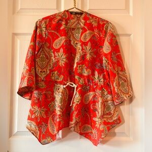 Zara Orange Paisley Floral Drawstring Top